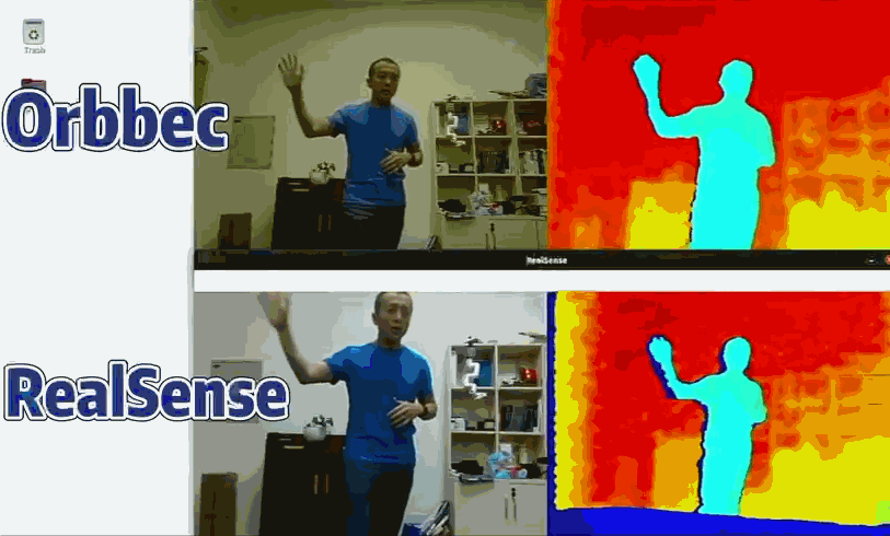 对比同类3D相机，Gemini 2画面更加细腻，抖动更少，并且可以实现彩色图与深度图对齐。测试来源@于仕琪老师.gif